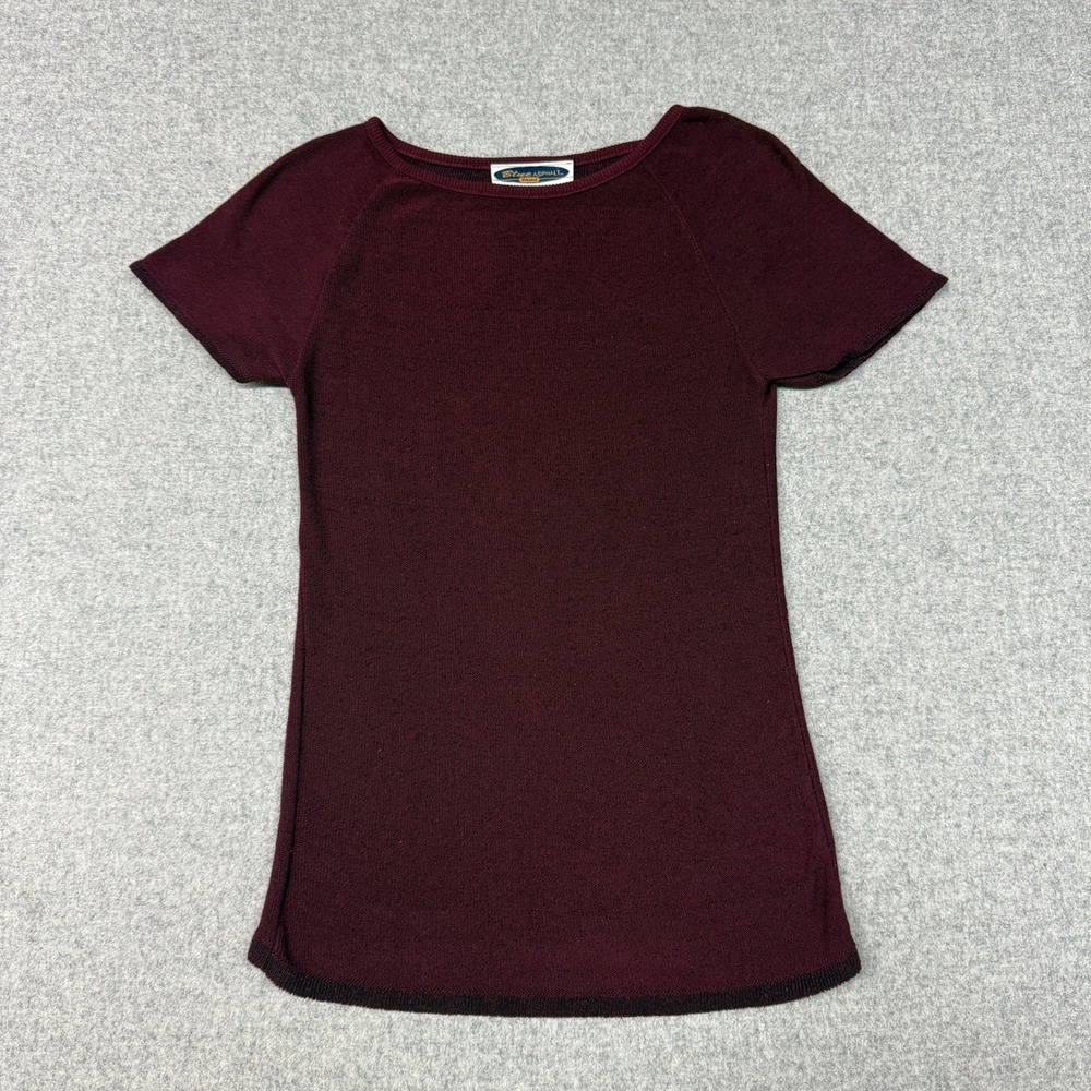 Blue Asphalt Short Sleeve Knit Top Small Burgundy Raglan Scoop Neck Stretch Tee